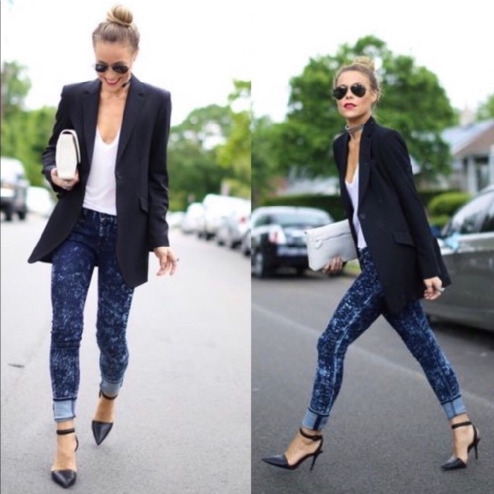 rag & bone Women's Skinny Jeans in Dark Blue Splatter Print
